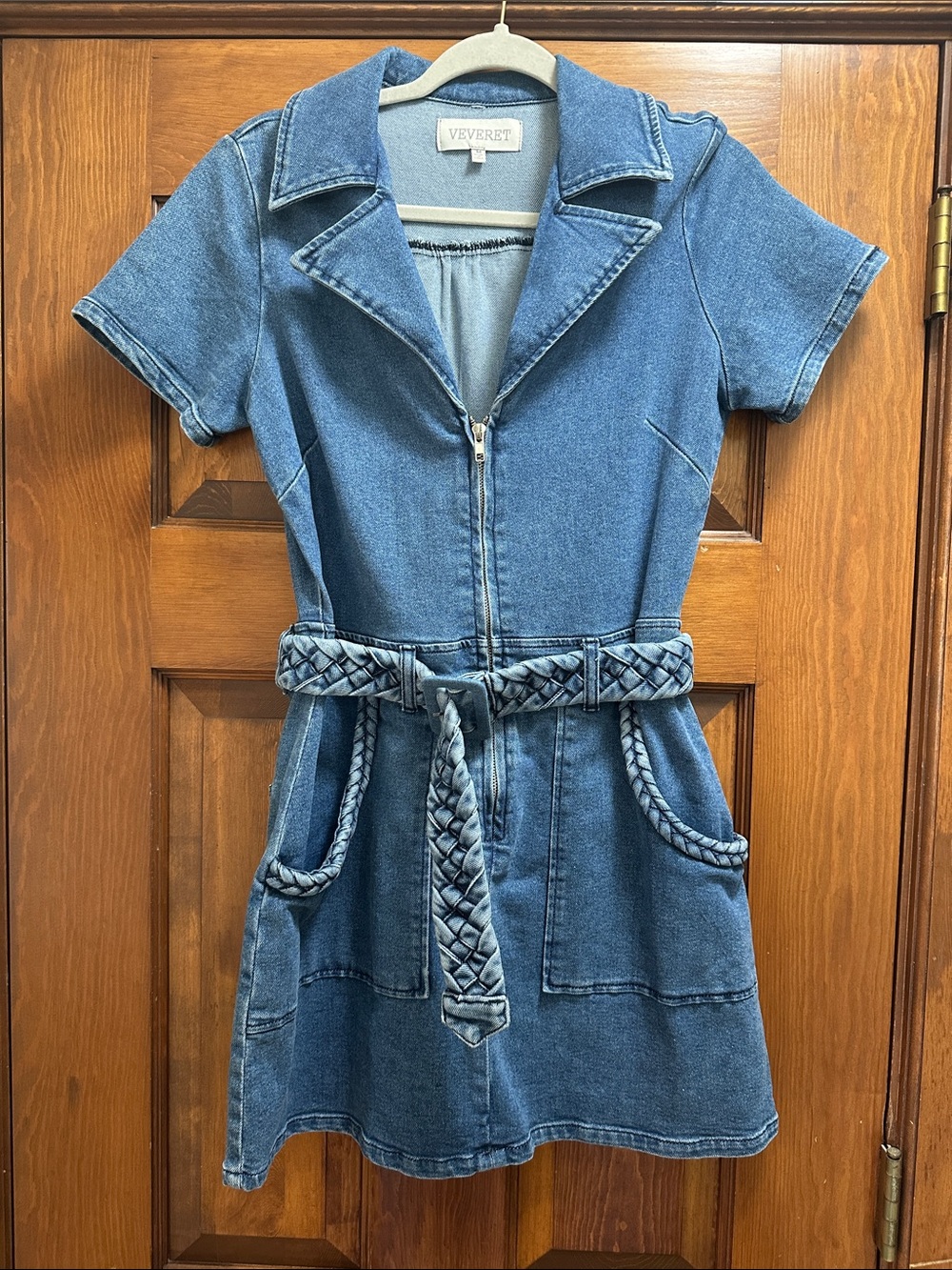 Veveret Blue Denim Mini Dress with Braided Belt